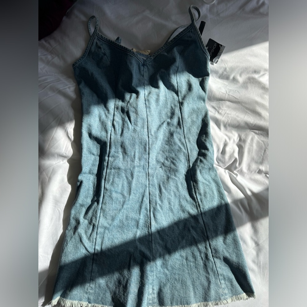 NEW Topshop denim lace up back dress 10